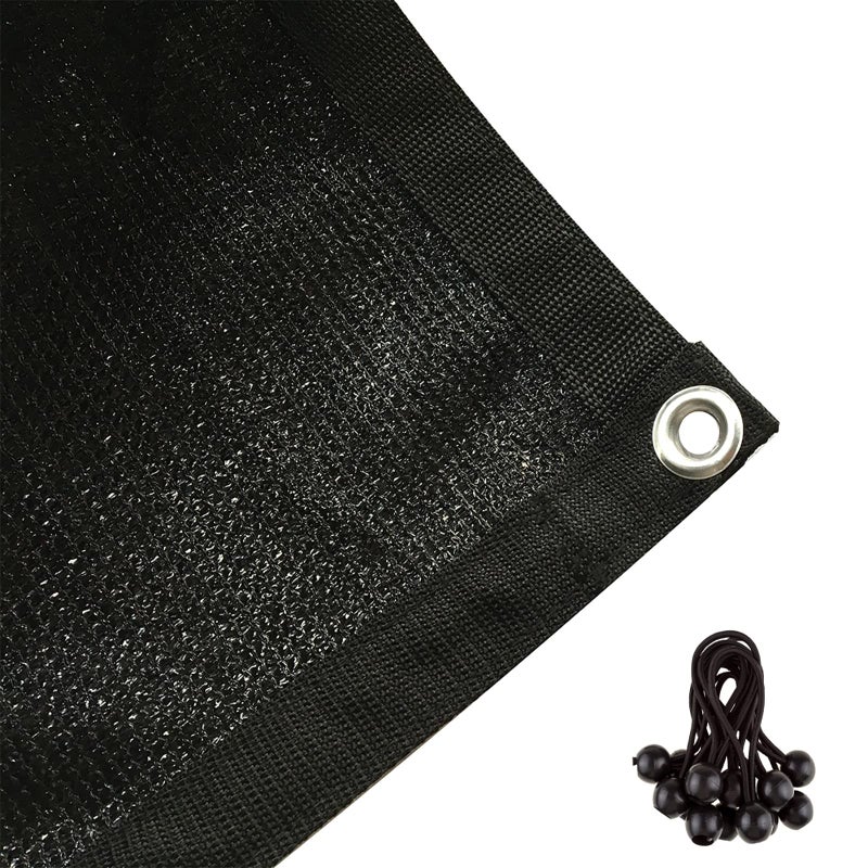 Shatex 90% Plant Shade Cloth 6' x 8' Shade Fabric Sun Shade Cloth with Grommets for Pergola Cover Canopy, Black, 12 Bungee Balls - Image 1